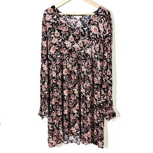 Knox Rose Floral Rayon Babydoll Tunic Dress XL Block Print Boho Grunge Paisley